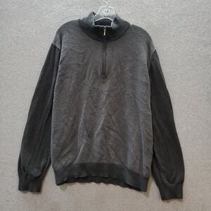Stafford Signature Men Sweater 2XL‎ Gray Colorblock 100% Pima Cotton 1/4 Zip